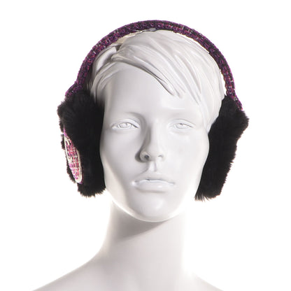 Chanel Rabbit Fur Tweed CC Earmuffs Purple 2 of 5