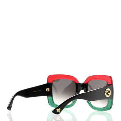 Gucci Acetate Square Frame Sunglasses GG0083S Glitter Red Black Green 4 of 9