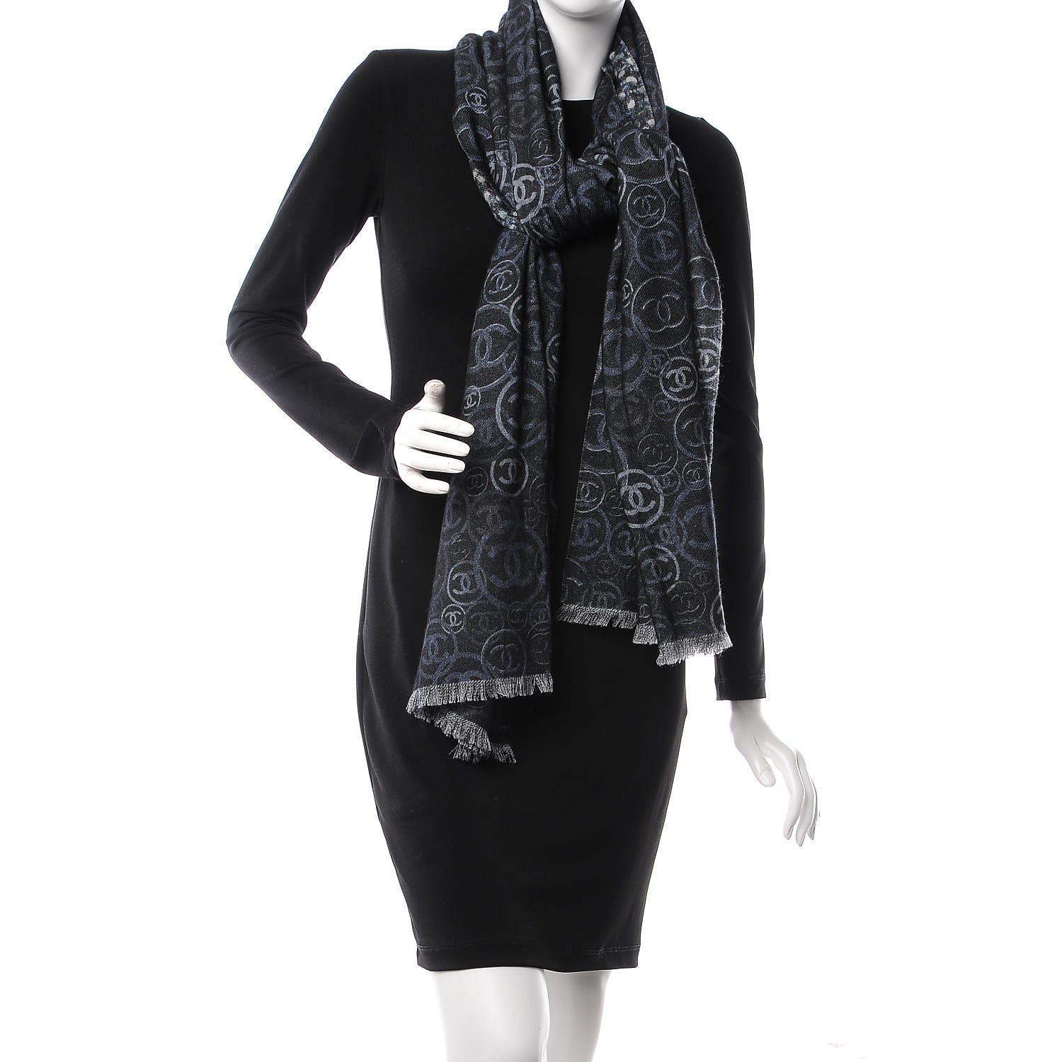 Chanel Cashmere CC Logo Scarf Grey 2 of 4