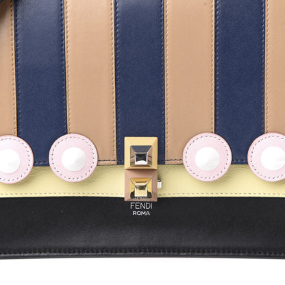 Fendi Vitello Liberty Lucido Pequin Inlay Studded Kan I Shoulder Bag Black Multicolor 10 of 10