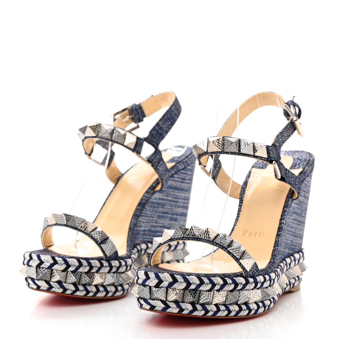 Lame Lux Pyraclou 110 Wedge Sandals 37 Denim