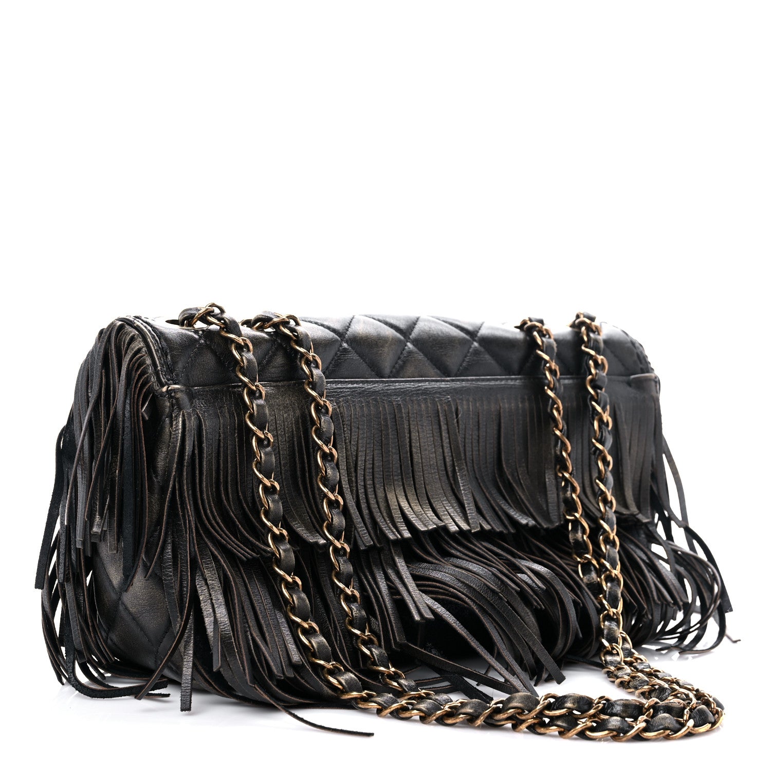 Chanel Metallic Calfskin Quilted Large Into The Fringe Flap Black 2 of 11
