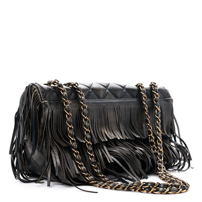 Chanel Metallic Calfskin Quilted Large Into The Fringe Flap Black 2 of 11
