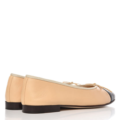 Chanel Lambskin Cap Toe Ballerina Flats 38 Beige Black 14 of 20