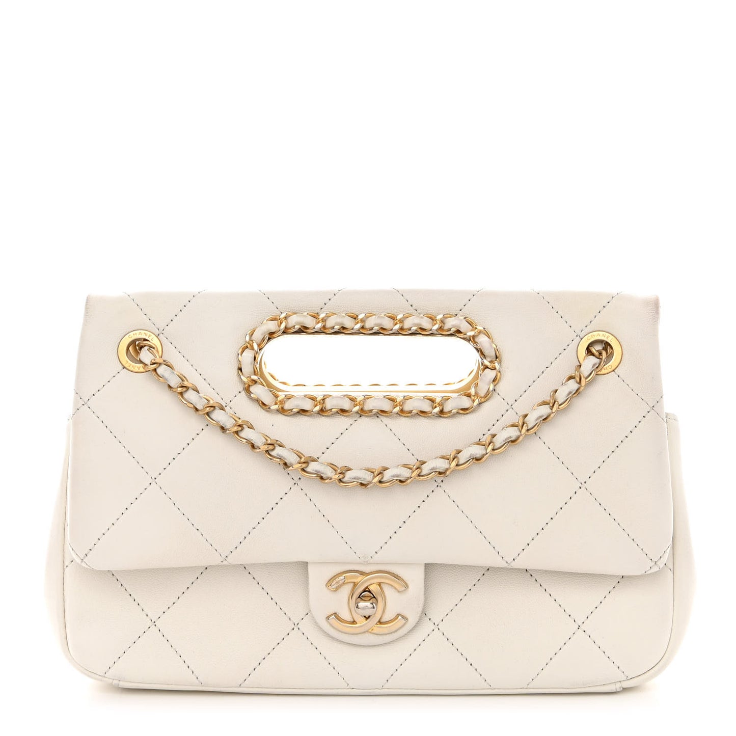 Lambskin A Real Catch Flap Bag White