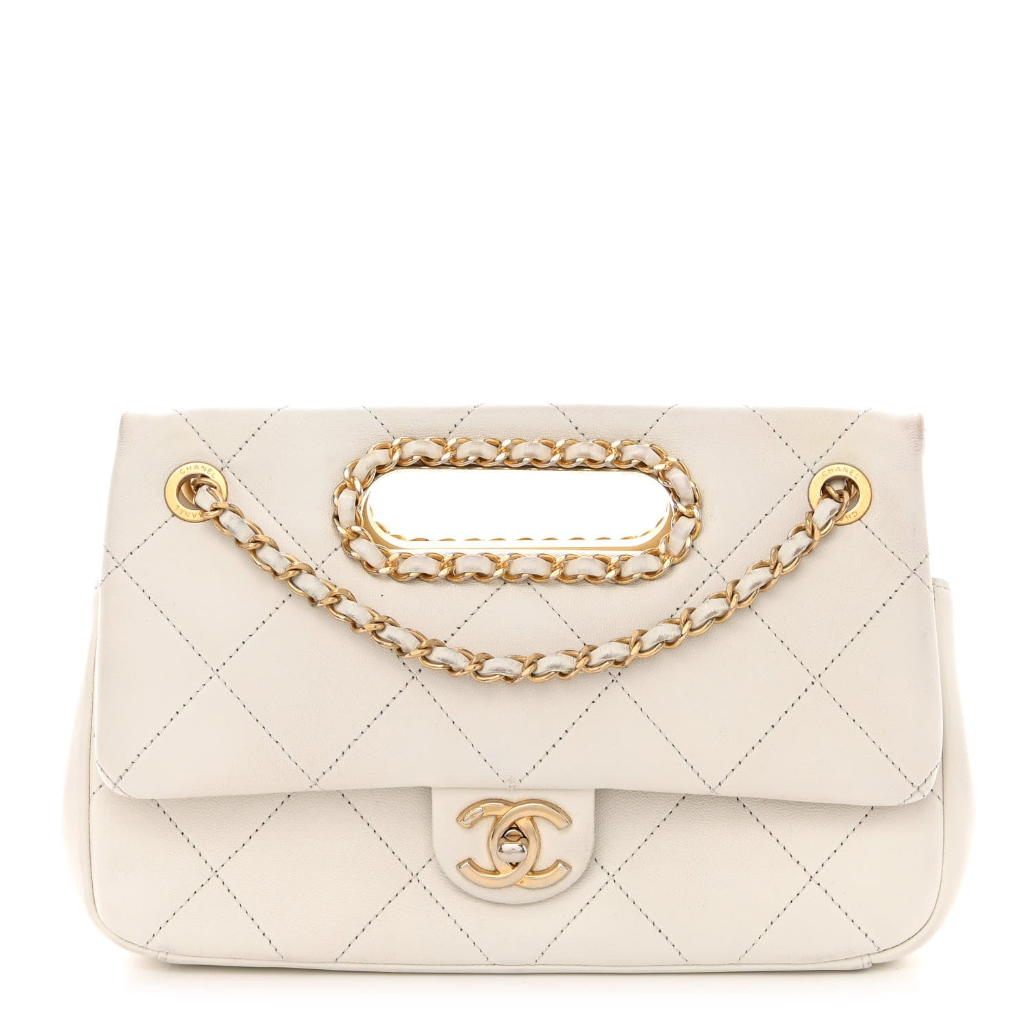 Chanel Lambskin A Real Catch Flap Bag White 1 of 14