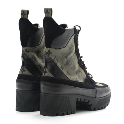 Louis Vuitton Suede Monogram Laureate Platform Desert Boots 40 Kaki Black 4 of 9