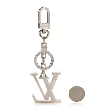 Louis Vuitton Metal Palladiium Finish LV Initiales Bag Charm Key Holder Silver 2 of 3