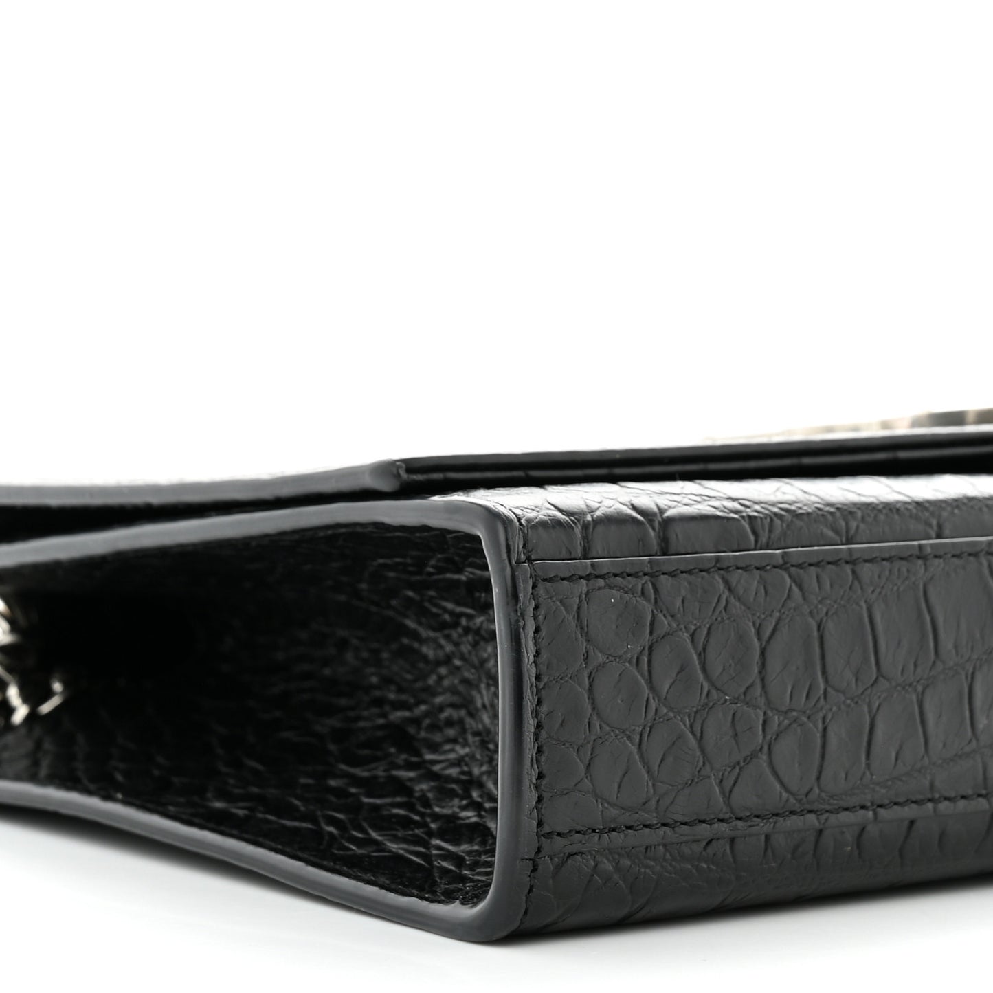 Calfskin Crocodile Embossed Medium Classic Monogram Kate Tassel Satchel Black