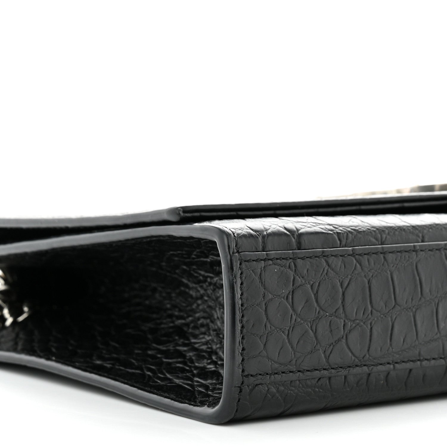 Saint Laurent Calfskin Crocodile Embossed Medium Classic Monogram Kate Tassel Satchel Black 8 of 9