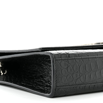 Saint Laurent Calfskin Crocodile Embossed Medium Classic Monogram Kate Tassel Satchel Black 8 of 9