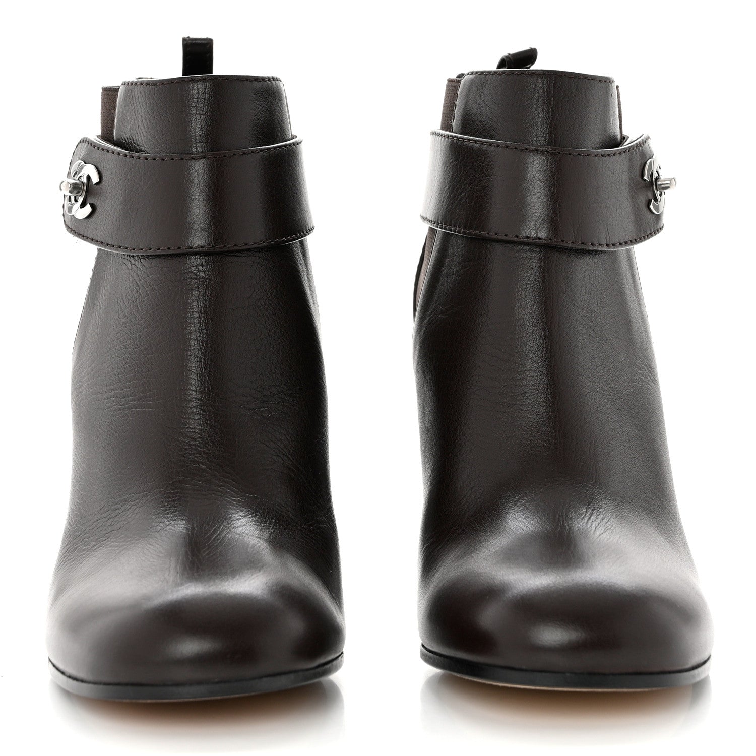 Chanel Calfskin CC Turnlock Ankle Boots 36 Brown 2 of 9