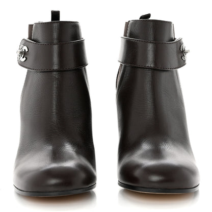 Chanel Calfskin CC Turnlock Ankle Boots 36 Brown 2 of 9