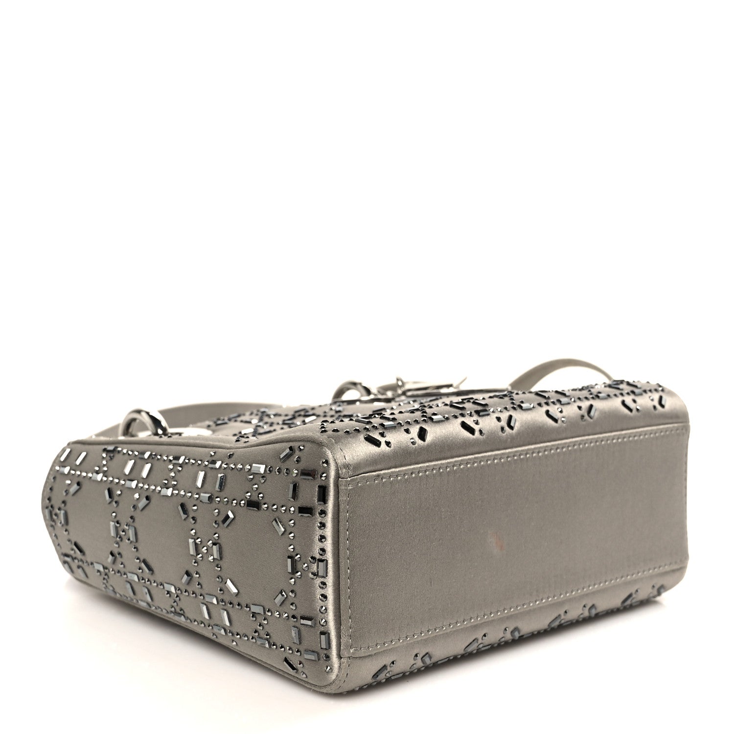Christian Dior Satin Crystal Cannage Mini Lady Dior Gray 4 of 10
