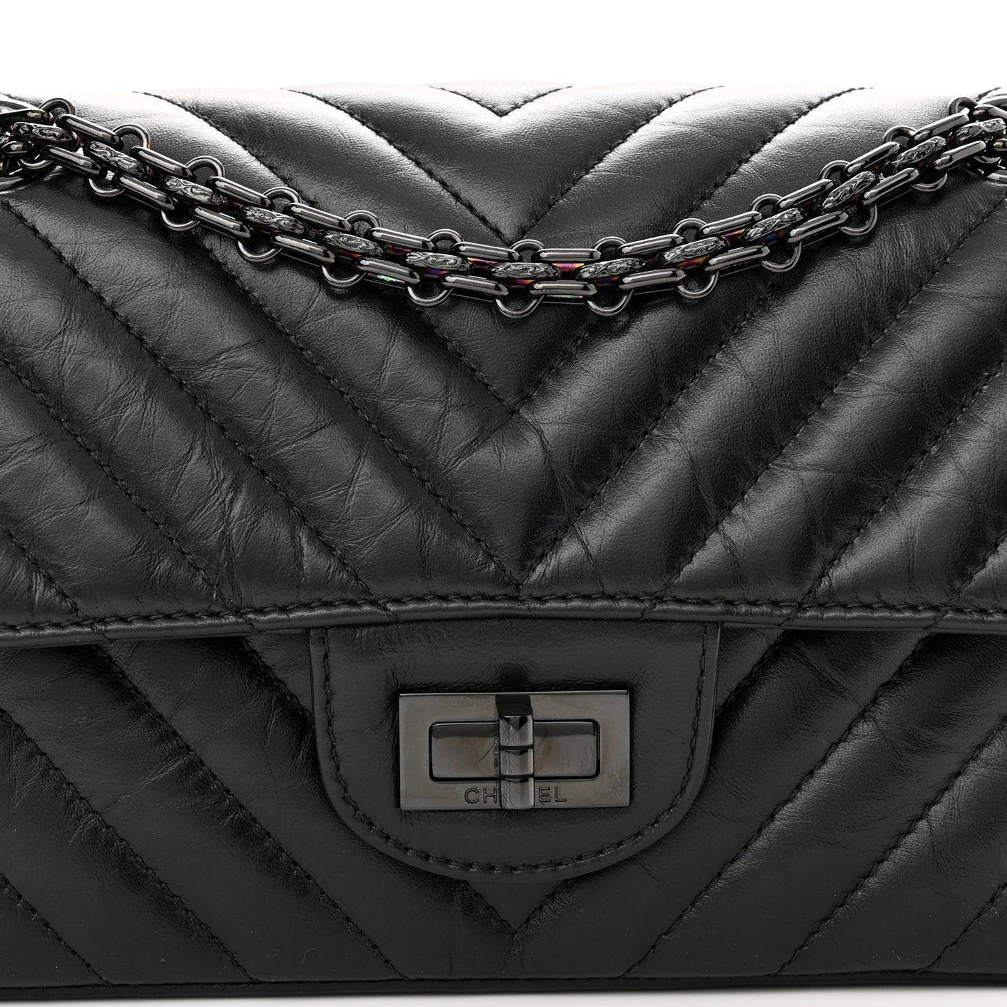 Aged Calfskin Chevron Quilted 2.55 Reissue Mini Flap So Black