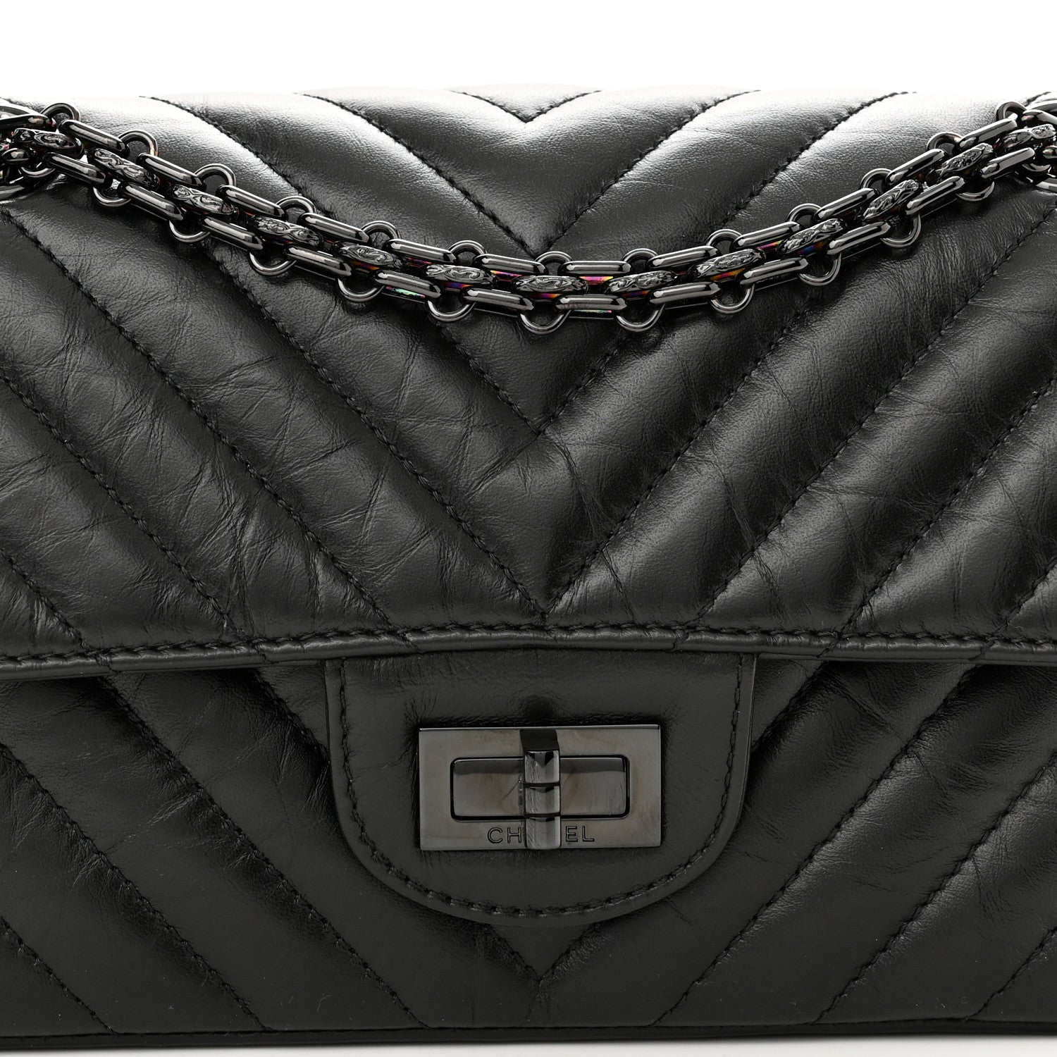 Chanel Aged Calfskin Chevron Quilted 2.55 Reissue Mini Flap So Black 8 of 10