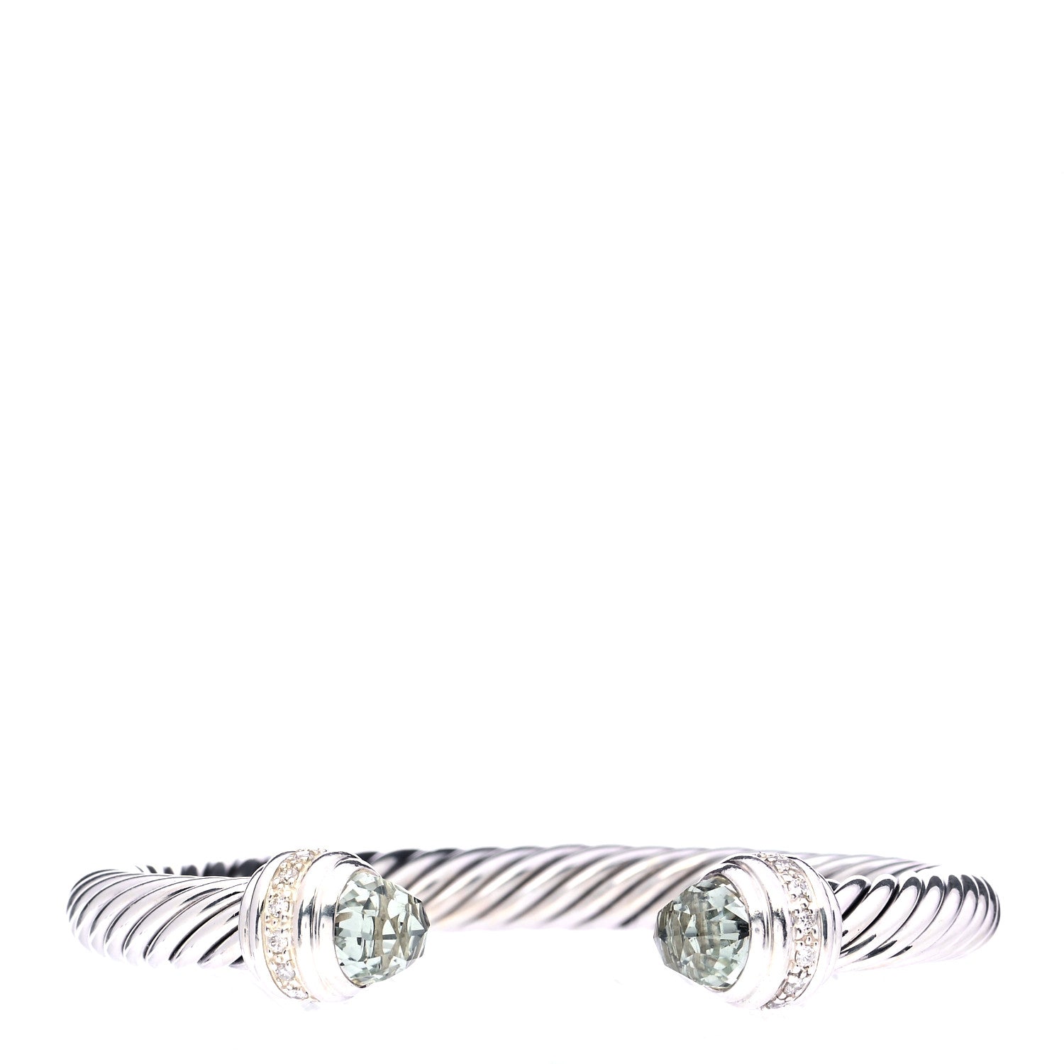 David Yurman Sterling Silver Diamond Prasiolite 7mm Cable Classics Bracelet 1 of 6