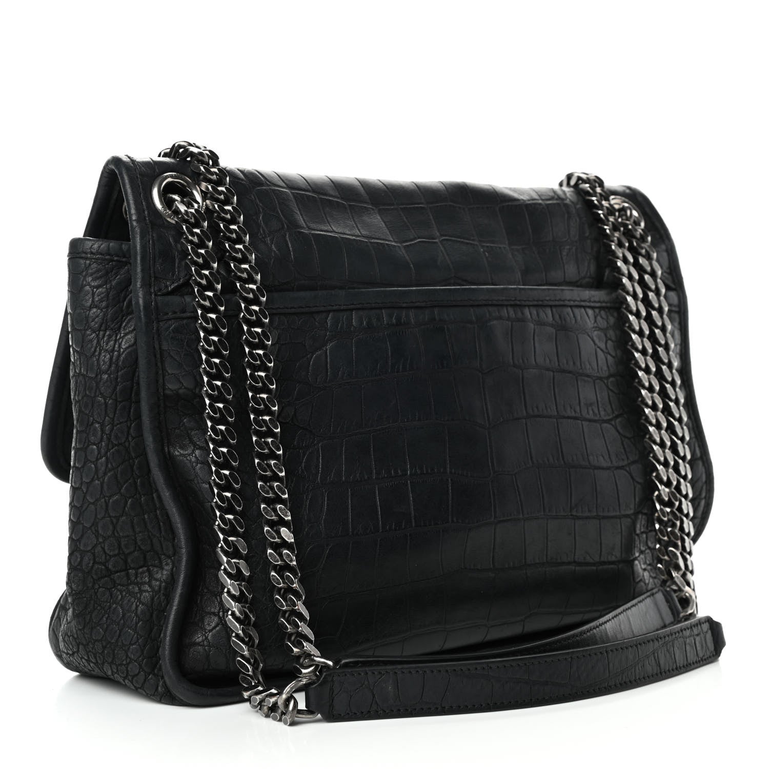 Saint Laurent Crocodile Embossed Lambskin Monogram Medium Niki Chain Satchel Black 2 of 5