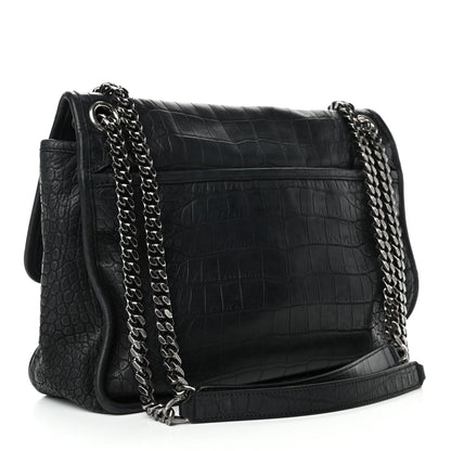 Saint Laurent Crocodile Embossed Lambskin Monogram Medium Niki Chain Satchel Black 2 of 5