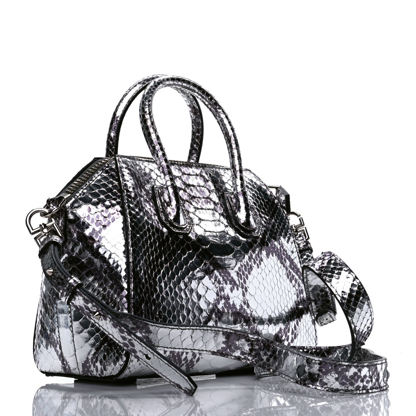 Metallic Laminated Python Mini Antigona Silver