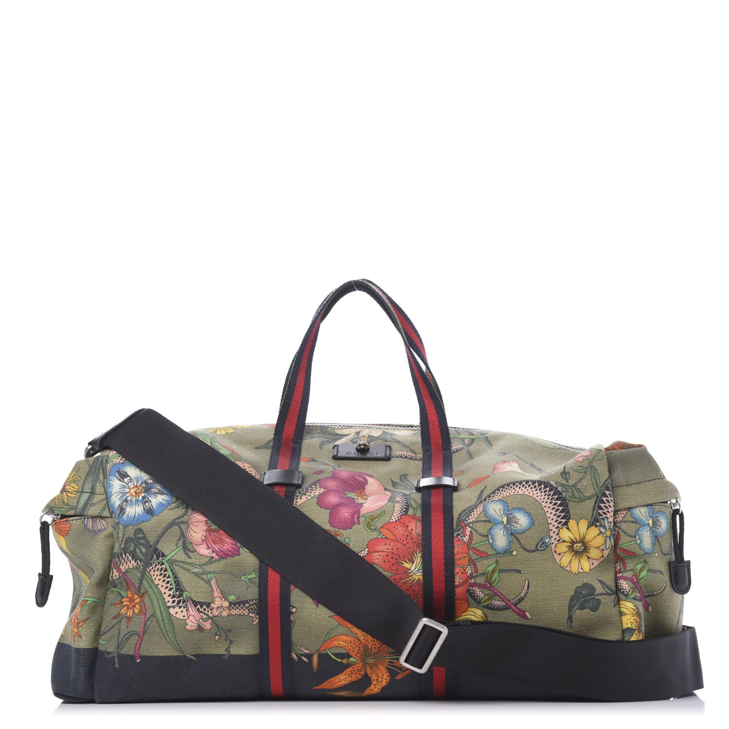 Gucci Canvas Web Floral Animal Large Carry On Duffle Khaki Green Multicolor 1 of 10