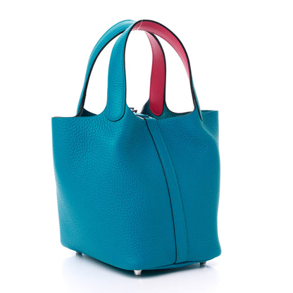Hermes Taurillon Clemence Swift Eclat Picotin Lock 18 PM Bleu Frida Rose Mexico 3 of 11