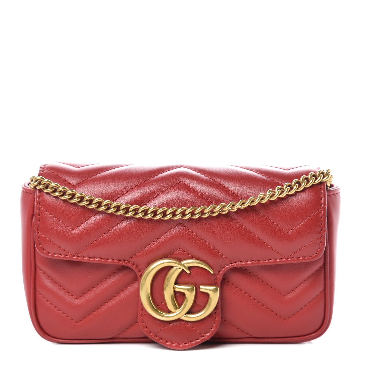 Gucci Calfskin Matelasse Super Mini GG Marmont Shoulder Bag Hibiscus Red 1 of 10
