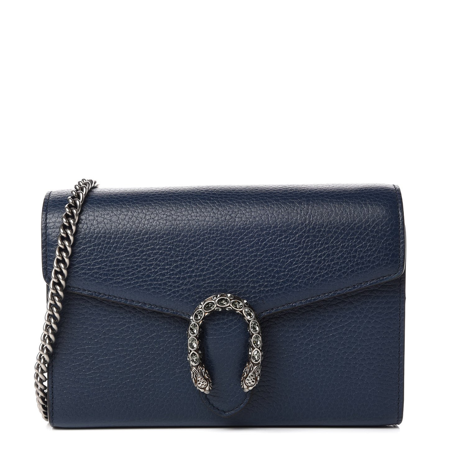 Dollar Calfskin Crystal Mini Dionysus Chain Wallet Blue Agata Black Diamond