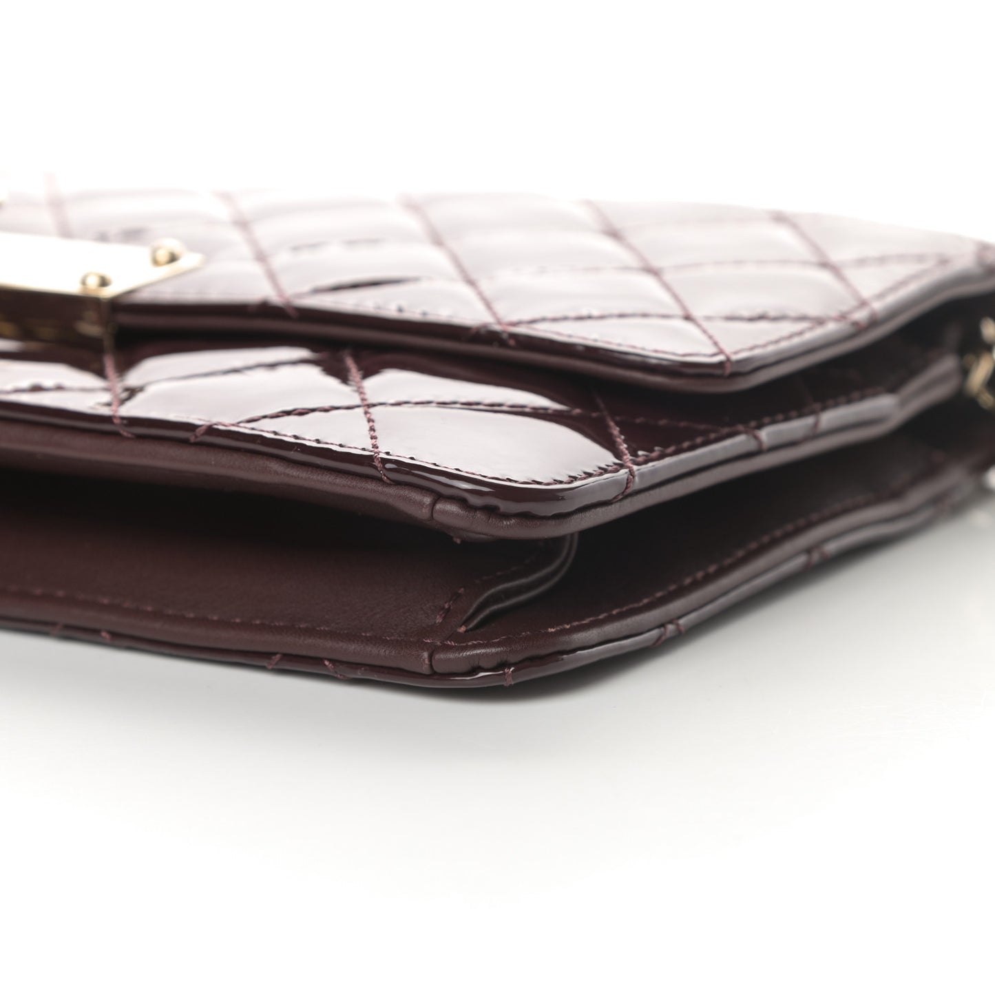 Patent Quilted Golden Class Wallet on Chain WOC Burgundy