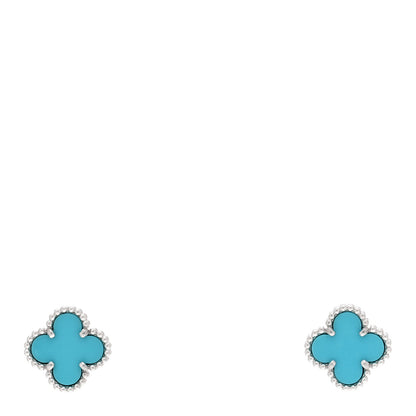 Van Cleef & Arpels 18K White Gold Turquoise Sweet Alhambra Earrings 1 of 5