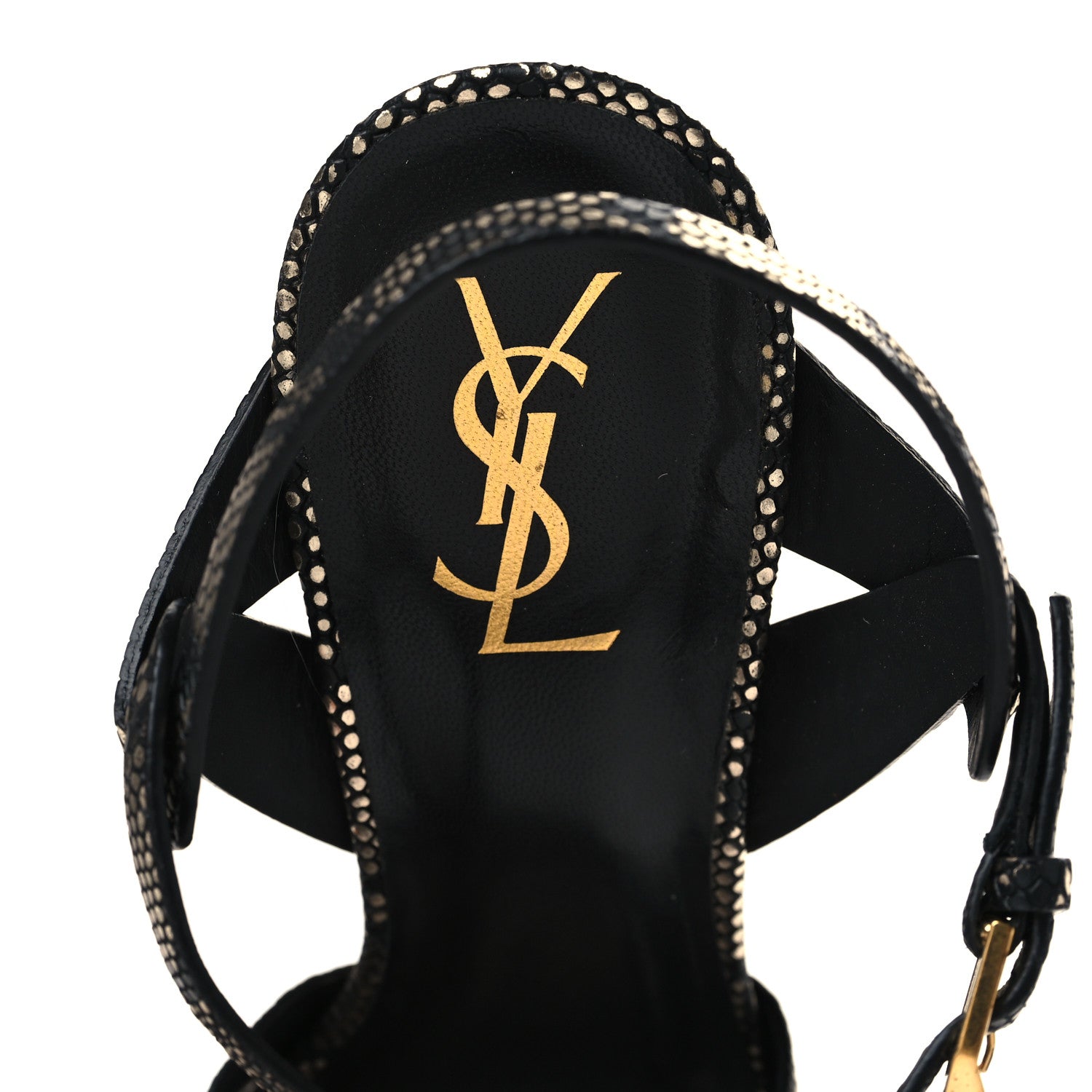 Saint Laurent Calfskin Python Print Tribute Platform Sandals 40 Black Platino 8 of 9