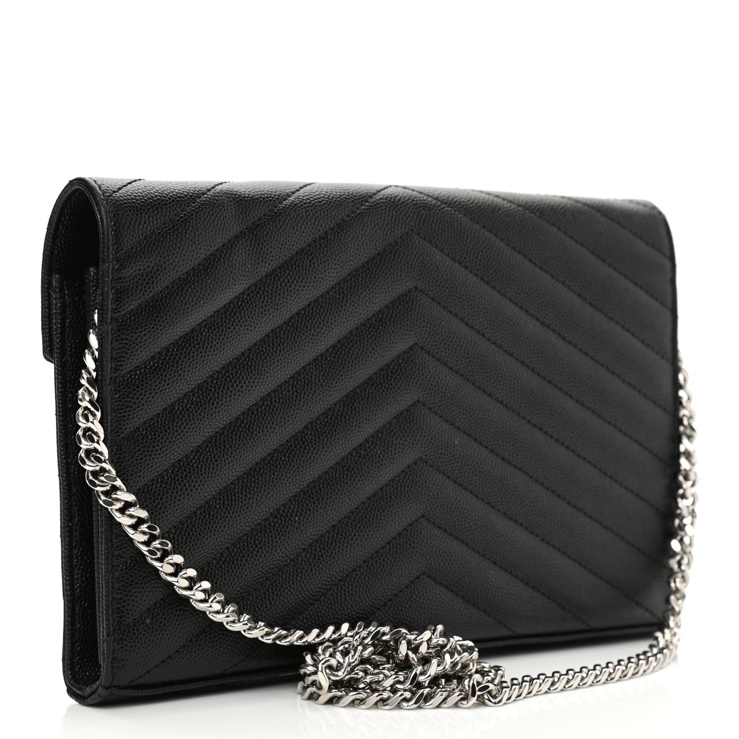Grain De Poudre Matelasse Chevron Monogram Chain Wallet Black