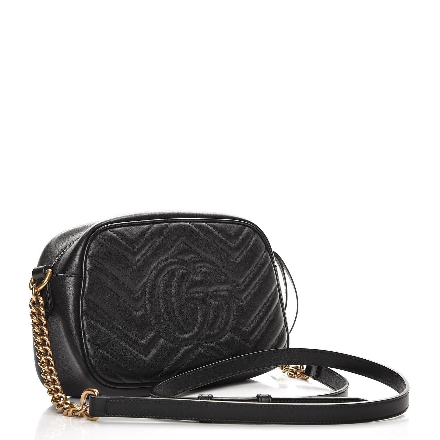 Calfskin Matelasse Small GG Marmont Chain Shoulder Bag Black