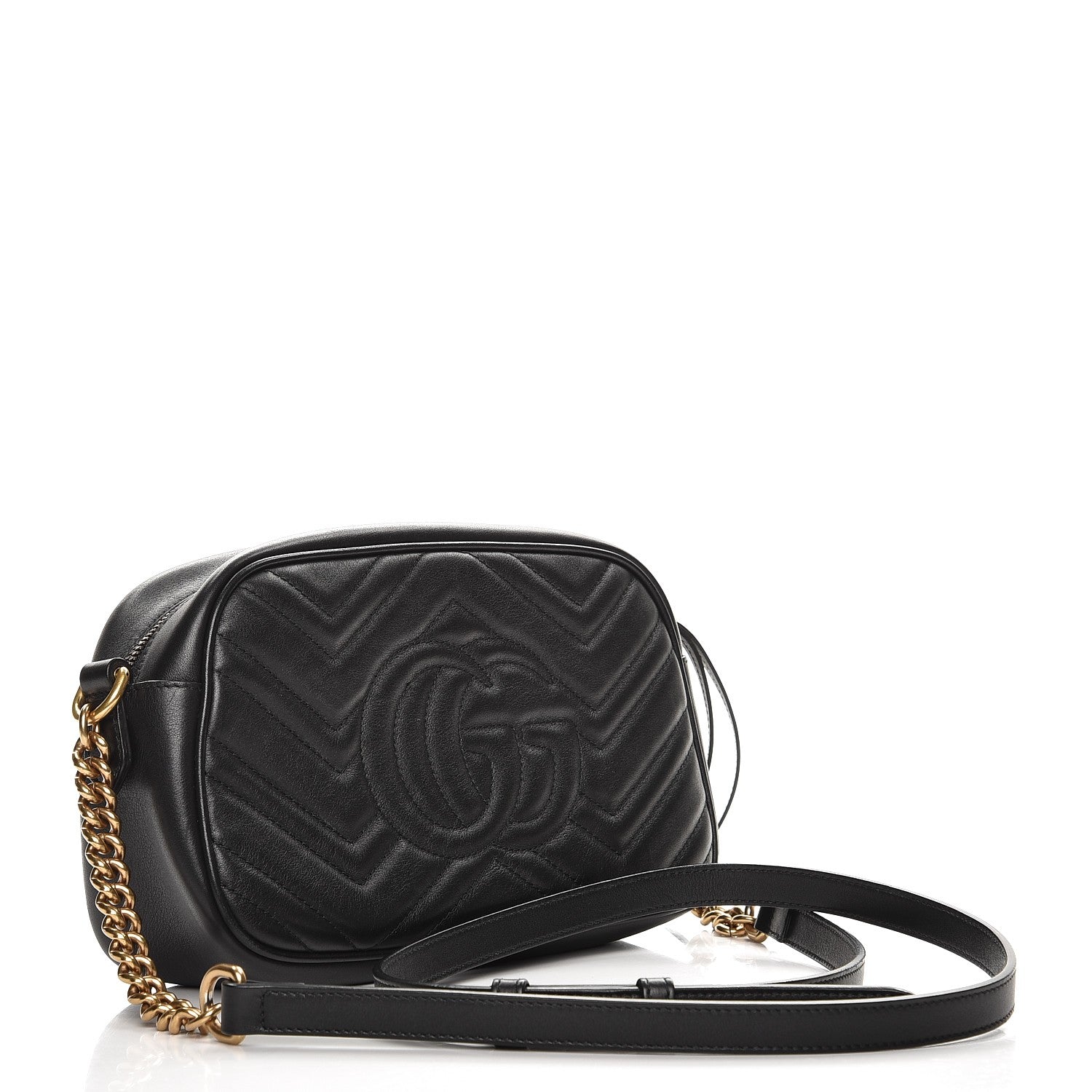 Gucci Calfskin Matelasse Small GG Marmont Chain Shoulder Bag Black 3 of 7