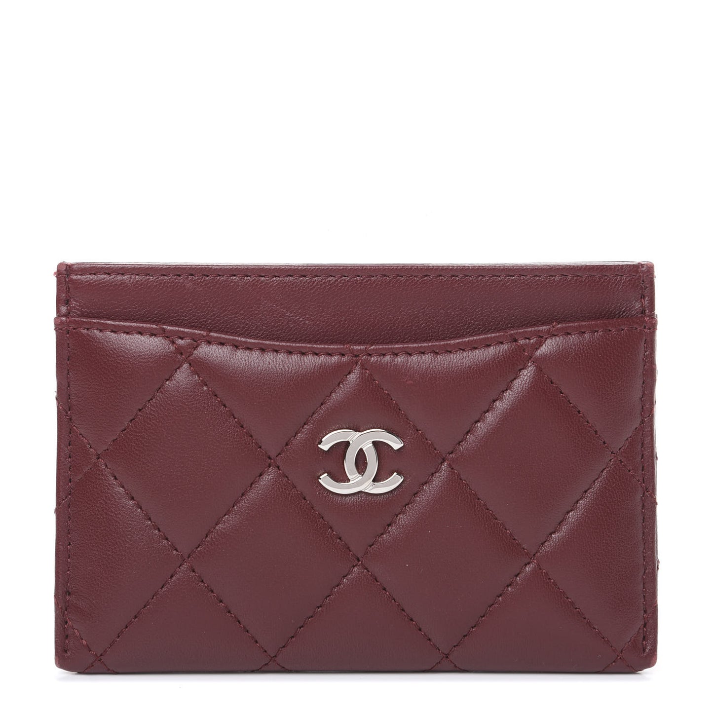Lambskin Quilted Card Holder Burgundy
