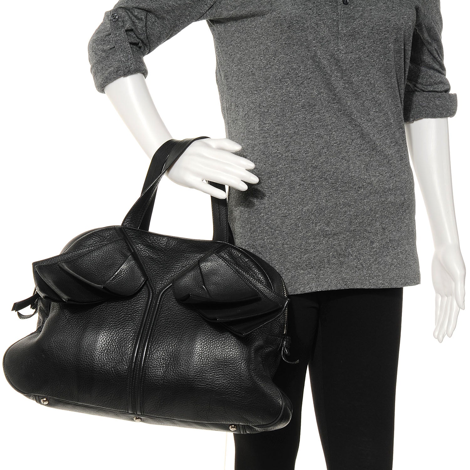 Saint Laurent Pebbled Leather Large Y Bow Tote Black 2 of 8