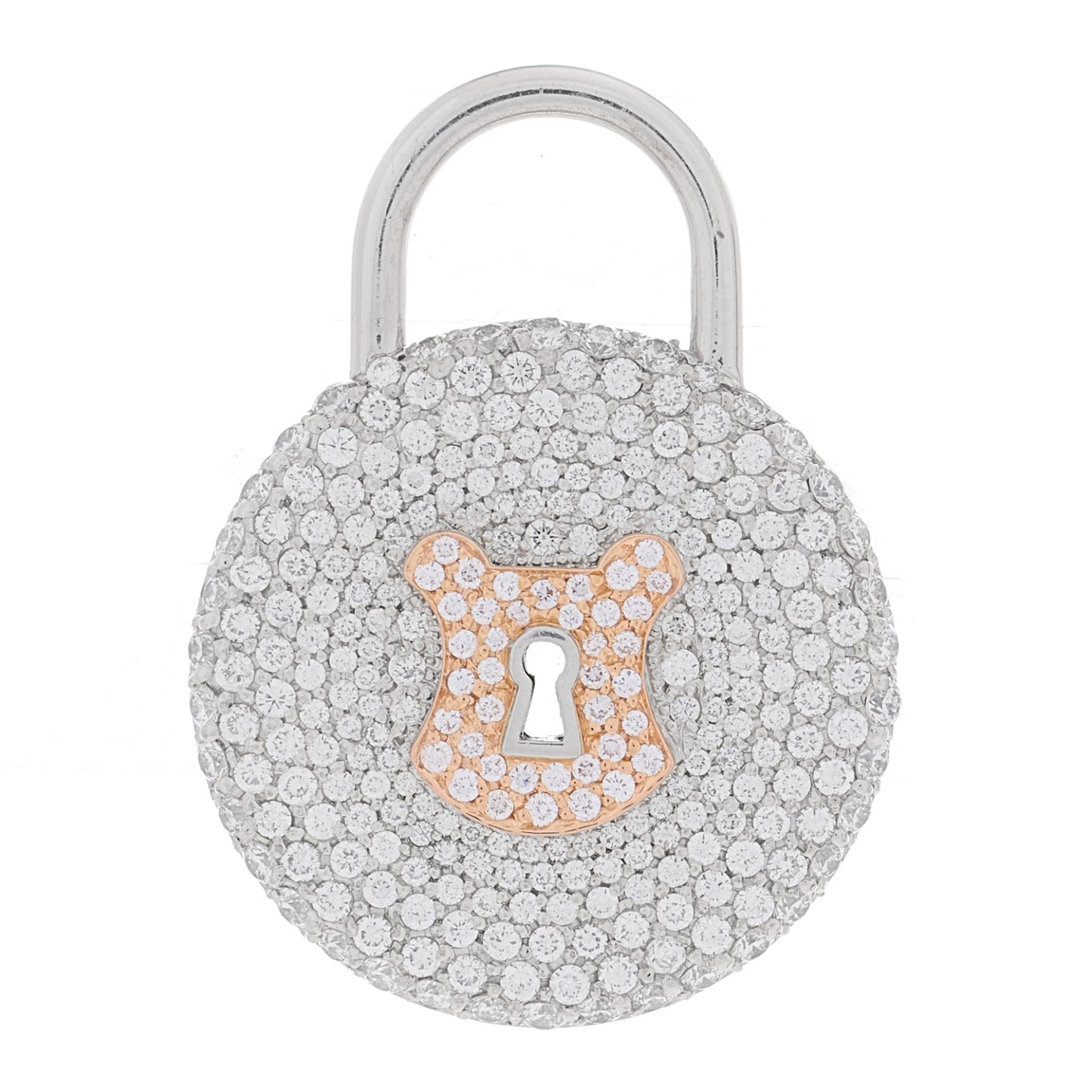 Platinum 18K Rose Gold Diamond Vintage Lock Pendant