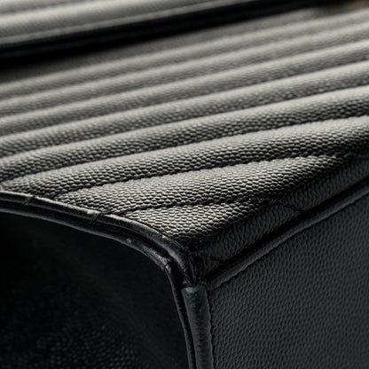 Saint Laurent Grain De Poudre Matelasse Chevron Large Monogram Satchel Black 7 of 7