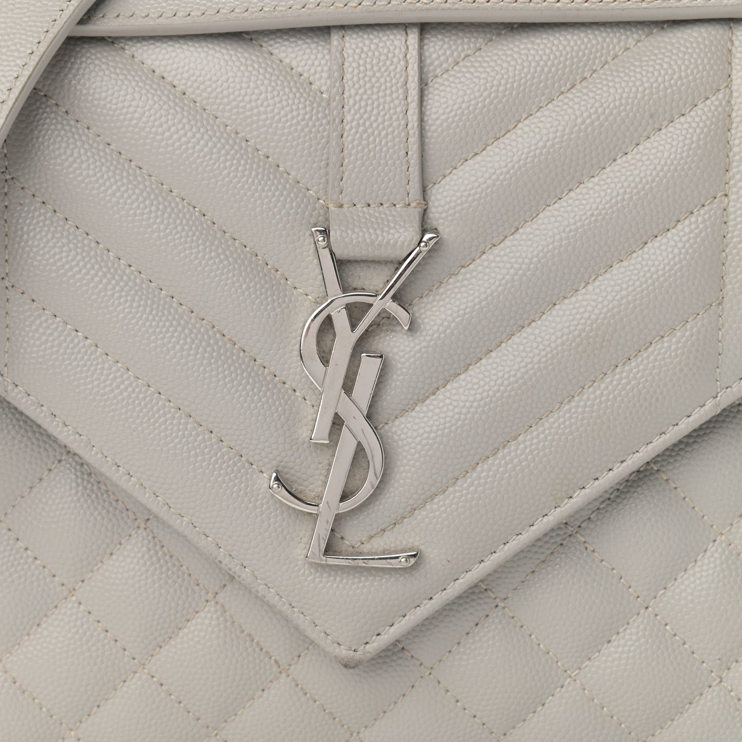 Grain De Poudre Textured Mixed Matelasse Medium Triquilt Monogram Satchel Granite