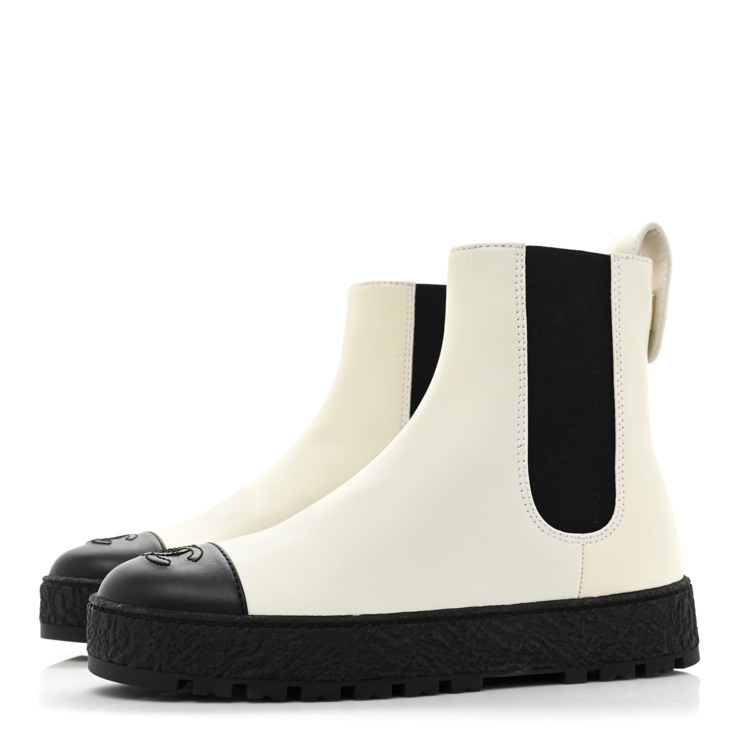 Calfskin Cap Toe CC Ankle Boots 38 White Black