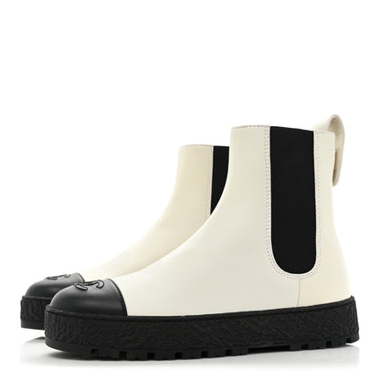 Chanel Calfskin Cap Toe CC Ankle Boots 38 White Black 3 of 10