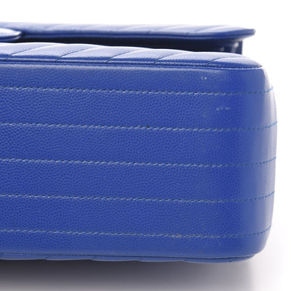 Chanel Caviar Chevron Quilted Jumbo Double Flap Blue 11 of 12