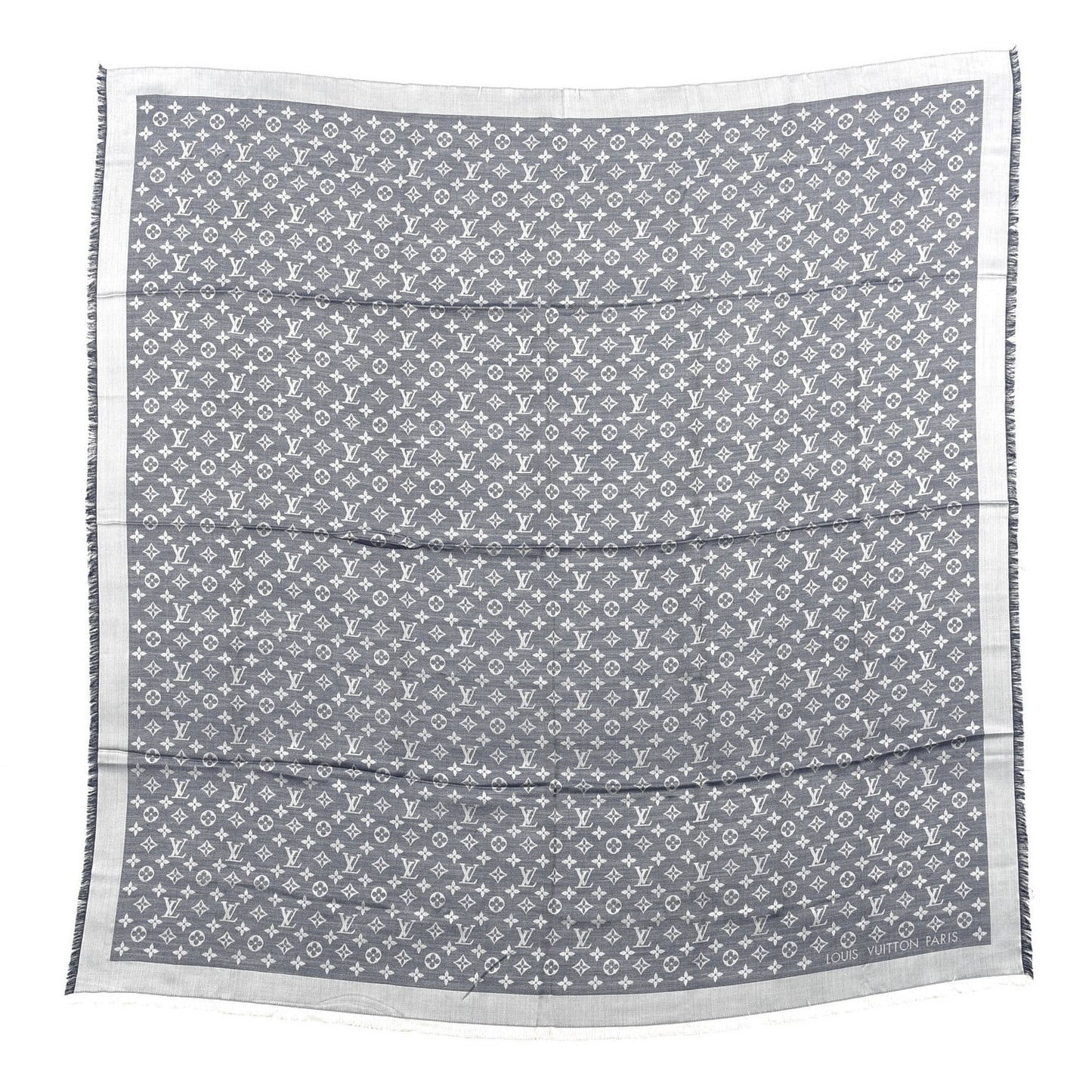 Silk Wool Monogram Denim Shawl Blue
