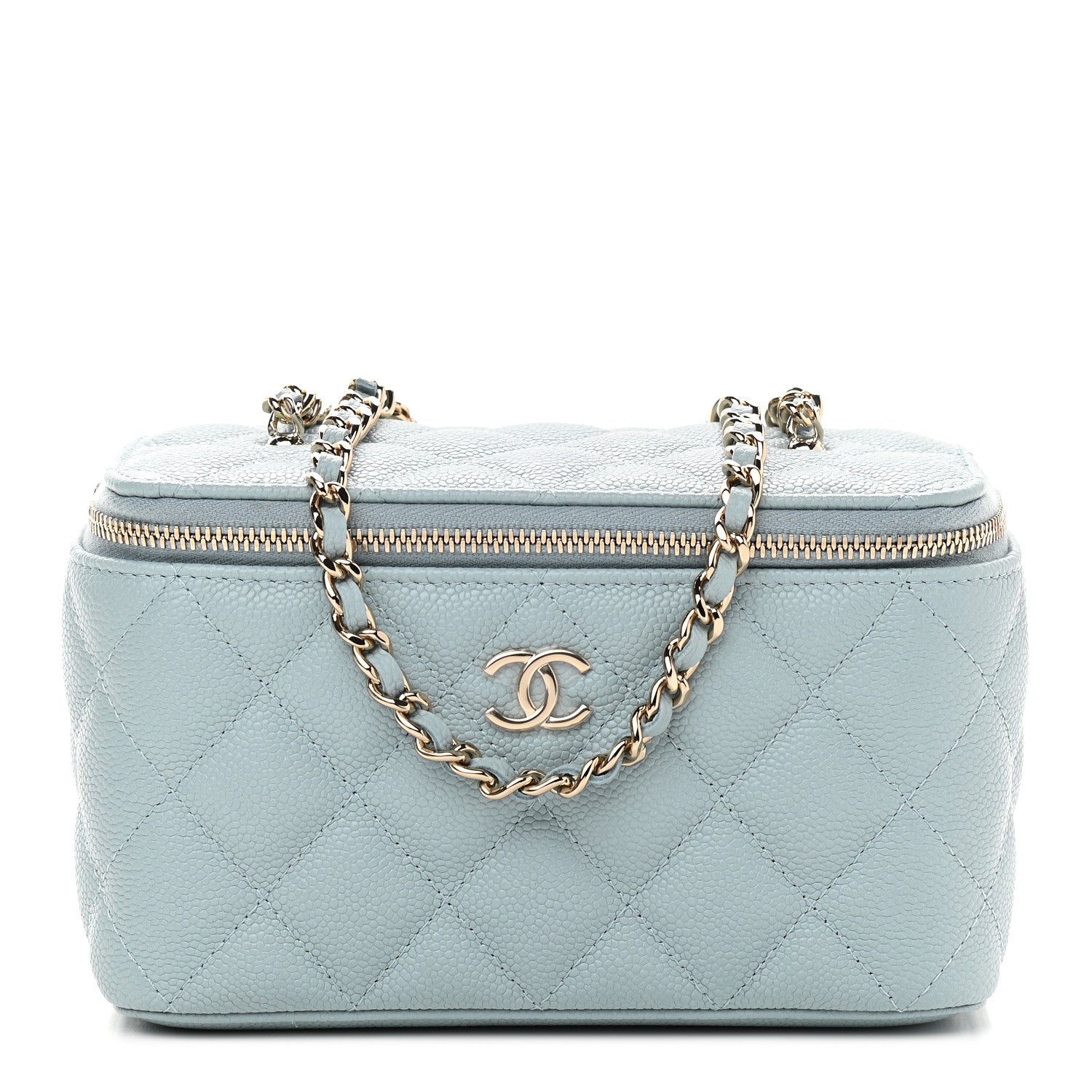 Chanel Caviar Quilted Small Tiny CC Vanity Case With Chain Light Blue 1 of 10