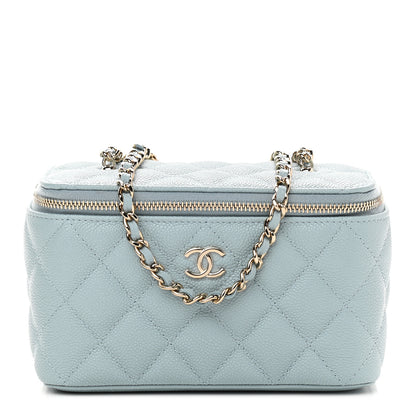 Chanel Caviar Quilted Small Tiny CC Vanity Case With Chain Light Blue 1 of 10