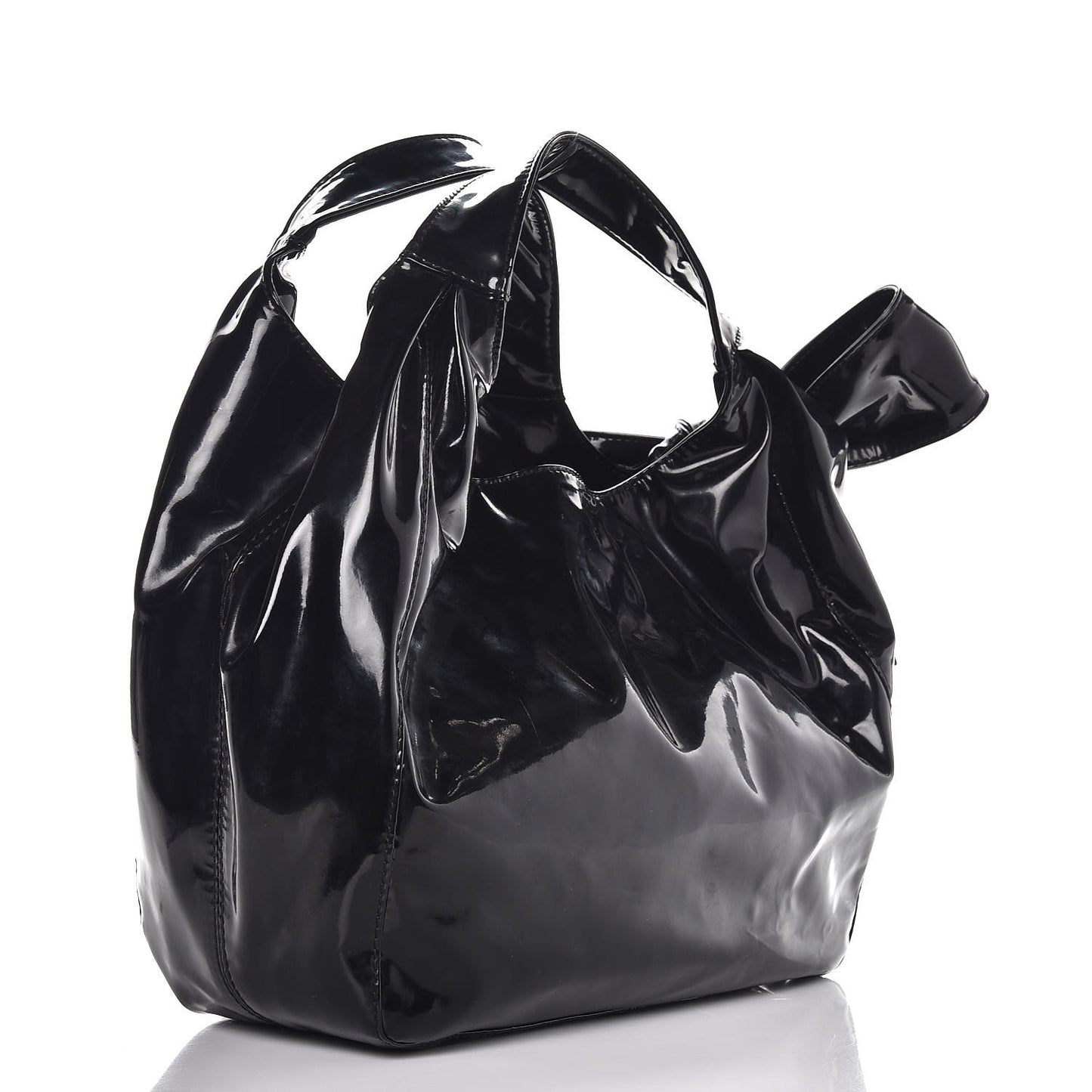 Patent Lacca Small Nuage Bow Hobo Black