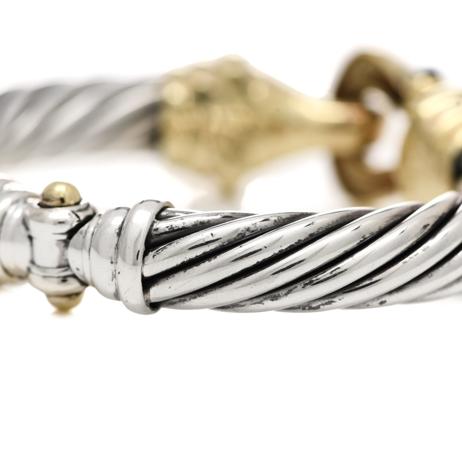 David Yurman Sterling Silver 14K Yellow Gold Onyx 10mm Cable Buckle Bracelet 4 of 5