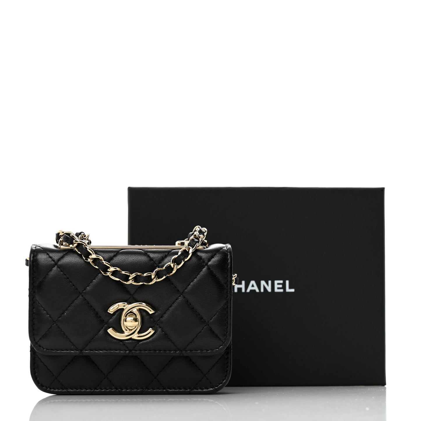 Lambskin Quilted Trendy CC Card Holder On Chain Black