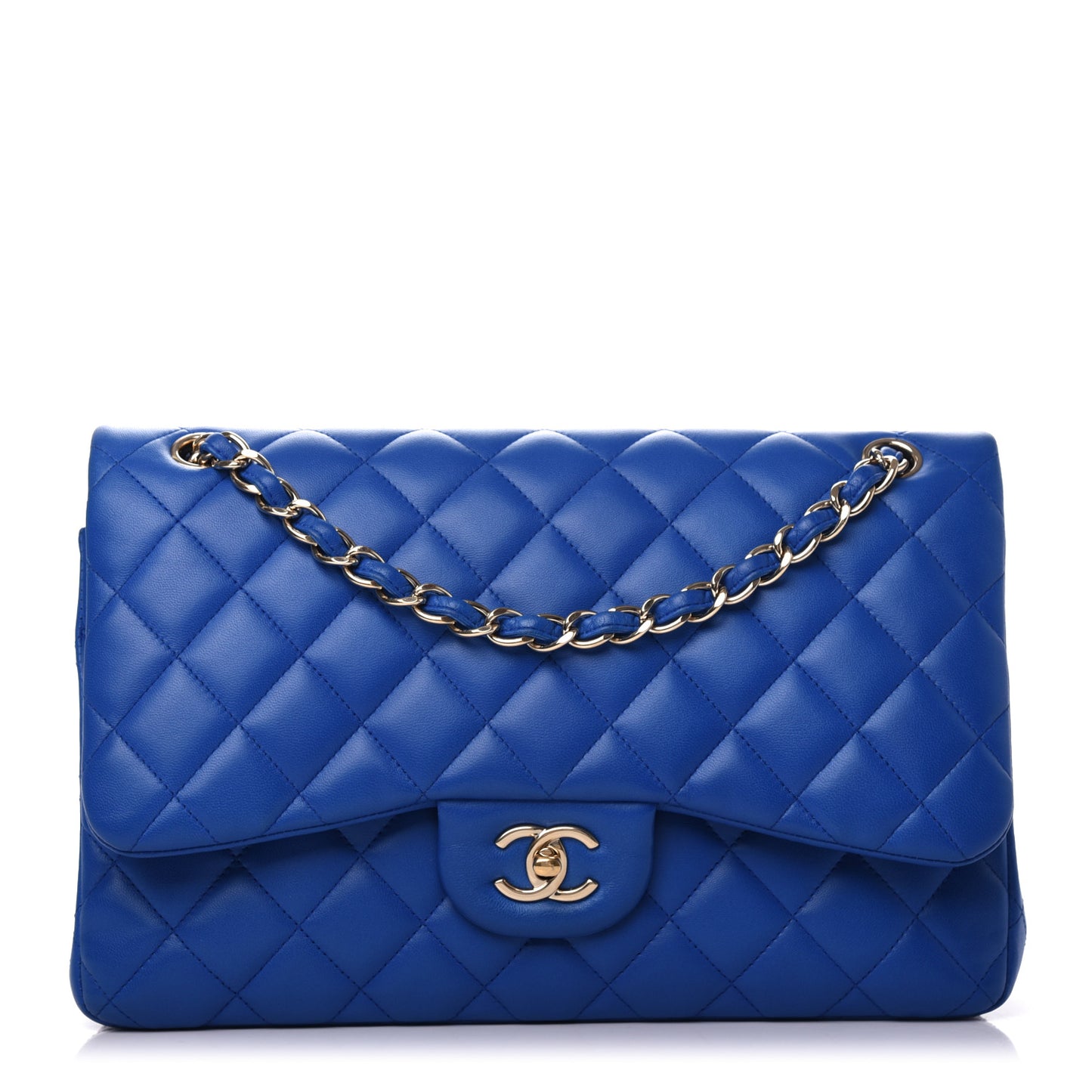 Lambskin Quilted Jumbo Double Flap Blue