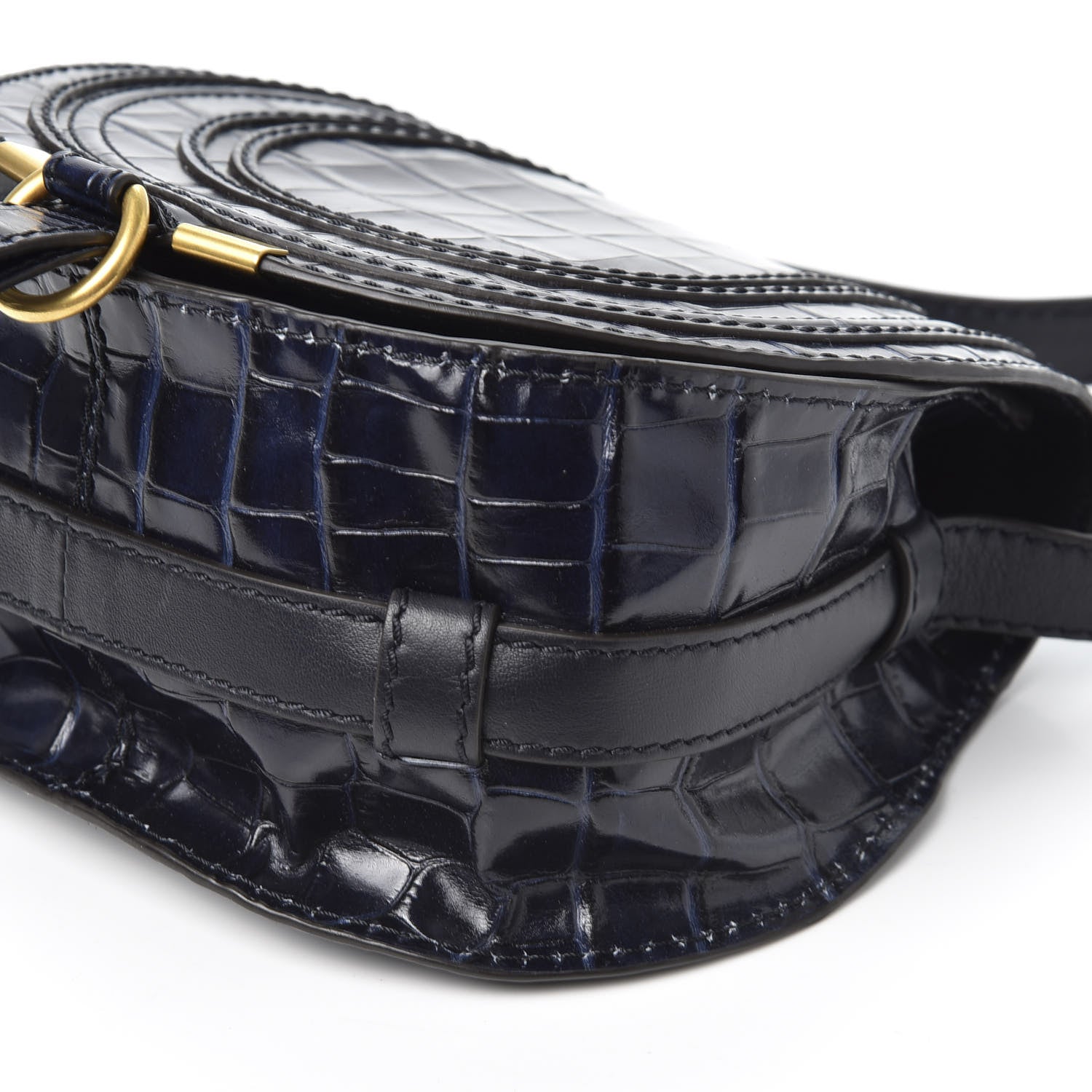 Chloe Crocodile Embossed Calfskin Mini Marcie Round Crossbody Bag Full Blue 6 of 9